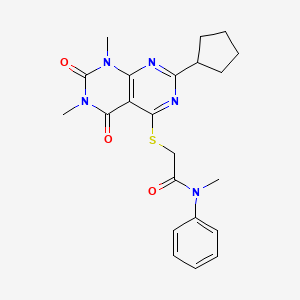 2-((2-cyclopentyl-6,8-dimethyl-5,7-dioxo-5,6,7,8-tetrahydropyrimido[4,5-d]pyrimidin-4-yl)thio)-N-methyl-N-phenylacetamide