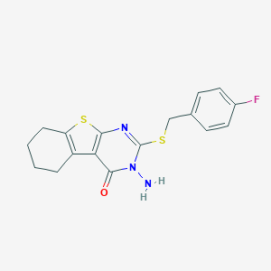 molecular formula C17H16FN3OS2 B292496 3-amino-2-[(4-fluorobenzyl)sulfanyl]-5,6,7,8-tetrahydro[1]benzothieno[2,3-d]pyrimidin-4(3H)-one 