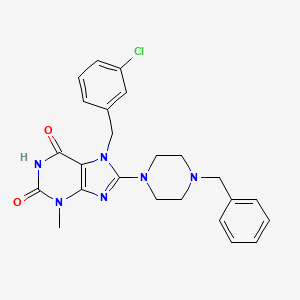 molecular formula C24H25ClN6O2 B2924960 8-(4-benzylpiperazin-1-yl)-7-(3-chlorobenzyl)-3-methyl-1H-purine-2,6(3H,7H)-dione CAS No. 898409-19-3