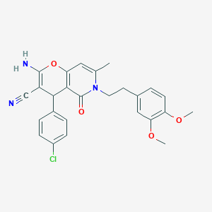 molecular formula C26H24ClN3O4 B2924976 2-amino-4-(4-chlorophenyl)-6-(3,4-dimethoxyphenethyl)-7-methyl-5-oxo-5,6-dihydro-4H-pyrano[3,2-c]pyridine-3-carbonitrile CAS No. 444059-99-8