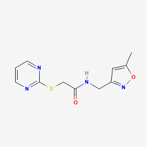molecular formula C11H12N4O2S B2924978 N-((5-methylisoxazol-3-yl)methyl)-2-(pyrimidin-2-ylthio)acetamide CAS No. 1251580-40-1