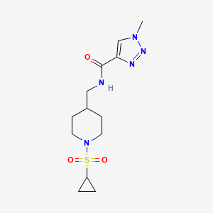 molecular formula C13H21N5O3S B2924979 N-((1-(cyclopropylsulfonyl)piperidin-4-yl)methyl)-1-methyl-1H-1,2,3-triazole-4-carboxamide CAS No. 1797076-59-5