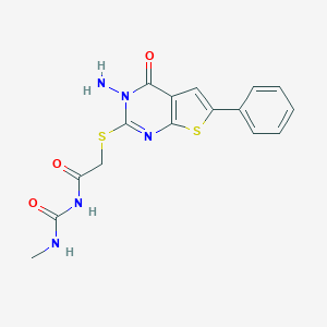 molecular formula C16H15N5O3S2 B292500 N-{[(3-amino-4-oxo-6-phenyl-3,4-dihydrothieno[2,3-d]pyrimidin-2-yl)sulfanyl]acetyl}-N'-methylurea 