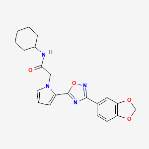 molecular formula C21H22N4O4 B2925012 2-{2-[3-(1,3-benzodioxol-5-yl)-1,2,4-oxadiazol-5-yl]-1H-pyrrol-1-yl}-N-cyclohexylacetamide CAS No. 1260984-55-1