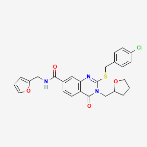 molecular formula C26H24ClN3O4S B2925014 2-((4-chlorobenzyl)thio)-N-(furan-2-ylmethyl)-4-oxo-3-((tetrahydrofuran-2-yl)methyl)-3,4-dihydroquinazoline-7-carboxamide CAS No. 443348-20-7