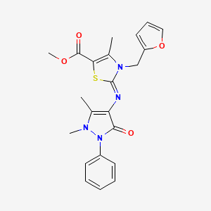 (Z)-methyl 2-((1,5-dimethyl-3-oxo-2-phenyl-2,3-dihydro-1H-pyrazol-4-yl)imino)-3-(furan-2-ylmethyl)-4-methyl-2,3-dihydrothiazole-5-carboxylate