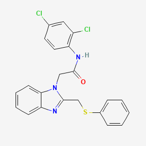 molecular formula C22H17Cl2N3OS B2925039 N-(2,4-Dichlorophenyl)-2-(2-((phenylsulfanyl)methyl)-1H-1,3-benzimidazol-1-yl)acetamide CAS No. 339100-47-9