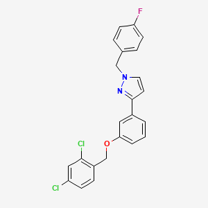 molecular formula C23H17Cl2FN2O B2925041 3-[3-[(2,4-Dichlorophenyl)methoxy]phenyl]-1-[(4-fluorophenyl)methyl]pyrazole CAS No. 477712-76-8