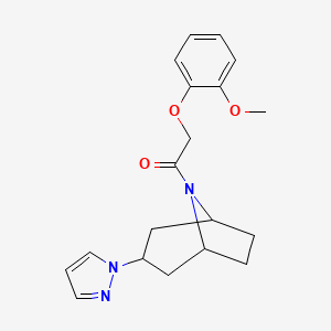 molecular formula C19H23N3O3 B2925045 1-((1R,5S)-3-(1H-pyrazol-1-yl)-8-azabicyclo[3.2.1]octan-8-yl)-2-(2-methoxyphenoxy)ethan-1-one CAS No. 2310206-64-3