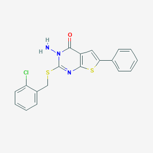 molecular formula C19H14ClN3OS2 B292506 3-amino-2-[(2-chlorobenzyl)sulfanyl]-6-phenylthieno[2,3-d]pyrimidin-4(3H)-one 