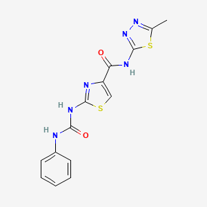 molecular formula C14H12N6O2S2 B2925068 N-(5-methyl-1,3,4-thiadiazol-2-yl)-2-(3-phenylureido)thiazole-4-carboxamide CAS No. 955752-56-4