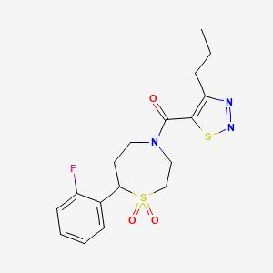 molecular formula C17H20FN3O3S2 B2925081 (7-(2-Fluorophenyl)-1,1-dioxido-1,4-thiazepan-4-yl)(4-propyl-1,2,3-thiadiazol-5-yl)methanone CAS No. 2034529-32-1