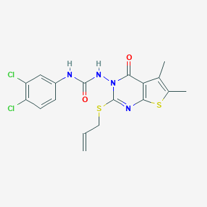 molecular formula C18H16Cl2N4O2S2 B292509 N-(2-(allylsulfanyl)-5,6-dimethyl-4-oxothieno[2,3-d]pyrimidin-3(4H)-yl)-N'-(3,4-dichlorophenyl)urea 