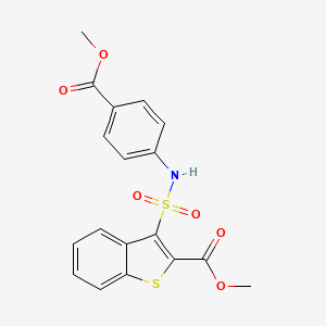molecular formula C18H15NO6S2 B2925100 Methyl 3-({[4-(methoxycarbonyl)phenyl]amino}sulfonyl)-1-benzothiophene-2-carboxylate CAS No. 932465-23-1