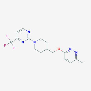 molecular formula C16H18F3N5O B2925115 2-[4-[(6-Methylpyridazin-3-yl)oxymethyl]piperidin-1-yl]-4-(trifluoromethyl)pyrimidine CAS No. 2310146-46-2