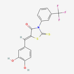 molecular formula C17H10F3NO3S2 B2925116 (5Z)-5-[(3,4-dihydroxyphenyl)methylidene]-2-sulfanylidene-3-[3-(trifluoromethyl)phenyl]-1,3-thiazolidin-4-one CAS No. 303056-54-4