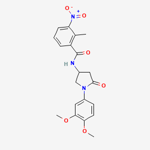 molecular formula C20H21N3O6 B2925123 N-[1-(3,4-dimethoxyphenyl)-5-oxopyrrolidin-3-yl]-2-methyl-3-nitrobenzamide CAS No. 898408-52-1
