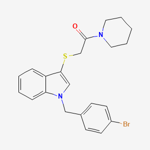 molecular formula C22H23BrN2OS B2925129 2-[1-[(4-Bromophenyl)methyl]indol-3-yl]sulfanyl-1-piperidin-1-ylethanone CAS No. 681274-17-9