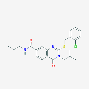 molecular formula C23H26ClN3O2S B2925139 2-((2-chlorobenzyl)thio)-3-isobutyl-4-oxo-N-propyl-3,4-dihydroquinazoline-7-carboxamide CAS No. 1115314-00-5