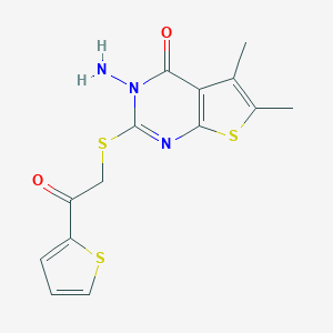 molecular formula C14H13N3O2S3 B292514 3-amino-5,6-dimethyl-2-{[2-oxo-2-(2-thienyl)ethyl]sulfanyl}thieno[2,3-d]pyrimidin-4(3H)-one 