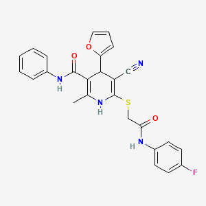 5-cyano-6-((2-((4-fluorophenyl)amino)-2-oxoethyl)thio)-4-(furan-2-yl)-2-methyl-N-phenyl-1,4-dihydropyridine-3-carboxamide