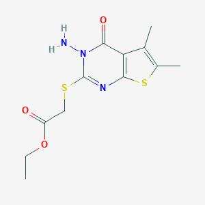 molecular formula C12H15N3O3S2 B292516 Ethyl [(3-amino-5,6-dimethyl-4-oxo-3,4-dihydrothieno[2,3-d]pyrimidin-2-yl)sulfanyl]acetate 