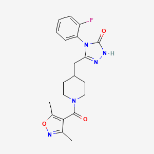 molecular formula C20H22FN5O3 B2925168 3-((1-(3,5-dimethylisoxazole-4-carbonyl)piperidin-4-yl)methyl)-4-(2-fluorophenyl)-1H-1,2,4-triazol-5(4H)-one CAS No. 2034363-46-5