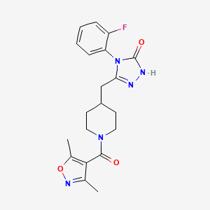 molecular formula C20H22FN5O3 B2925168 3-((1-(3,5-二甲基异恶唑-4-羰基)哌啶-4-基)甲基)-4-(2-氟苯基)-1H-1,2,4-三唑-5(4H)-酮 CAS No. 2034363-46-5