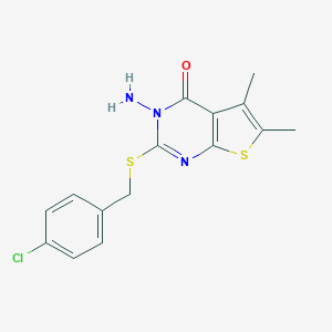 molecular formula C15H14ClN3OS2 B292519 3-amino-2-[(4-chlorobenzyl)sulfanyl]-5,6-dimethylthieno[2,3-d]pyrimidin-4(3H)-one 