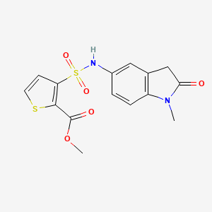 molecular formula C15H14N2O5S2 B2925195 3-(N-(1-甲基-2-氧代吲哚-5-基)磺酰胺基)噻吩-2-甲酸甲酯 CAS No. 1251610-56-6