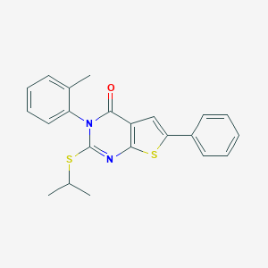 molecular formula C22H20N2OS2 B292520 2-(isopropylsulfanyl)-3-(2-methylphenyl)-6-phenylthieno[2,3-d]pyrimidin-4(3H)-one 