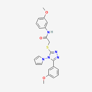molecular formula C22H21N5O3S B2925210 N-(3-methoxyphenyl)-2-{[5-(3-methoxyphenyl)-4-(1H-pyrrol-1-yl)-4H-1,2,4-triazol-3-yl]sulfanyl}acetamide CAS No. 896317-01-4