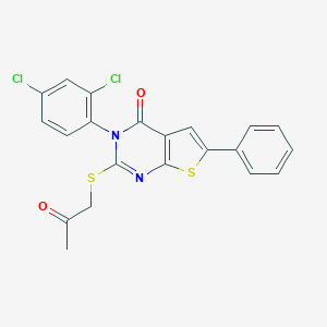 molecular formula C21H14Cl2N2O2S2 B292523 3-(2,4-dichlorophenyl)-2-[(2-oxopropyl)sulfanyl]-6-phenylthieno[2,3-d]pyrimidin-4(3H)-one 