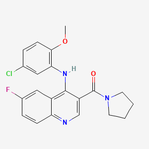 (4-((5-Chloro-2-methoxyphenyl)amino)-6-fluoroquinolin-3-yl)(pyrrolidin-1-yl)methanone