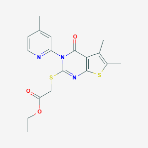 molecular formula C18H19N3O3S2 B292527 Ethyl {[5,6-dimethyl-3-(4-methyl-2-pyridinyl)-4-oxo-3,4-dihydrothieno[2,3-d]pyrimidin-2-yl]sulfanyl}acetate 