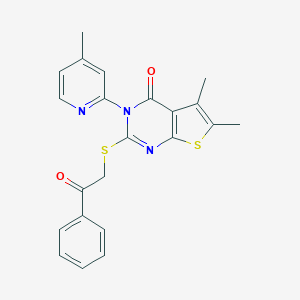 molecular formula C22H19N3O2S2 B292528 5,6-dimethyl-3-(4-methyl-2-pyridinyl)-2-[(2-oxo-2-phenylethyl)sulfanyl]thieno[2,3-d]pyrimidin-4(3H)-one 