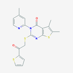 molecular formula C20H17N3O2S3 B292530 5,6-dimethyl-3-(4-methyl-2-pyridinyl)-2-{[2-oxo-2-(2-thienyl)ethyl]sulfanyl}thieno[2,3-d]pyrimidin-4(3H)-one 