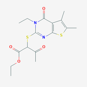 molecular formula C16H20N2O4S2 B292531 Ethyl 2-[(3-ethyl-5,6-dimethyl-4-oxo-3,4-dihydrothieno[2,3-d]pyrimidin-2-yl)sulfanyl]-3-oxobutanoate 