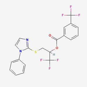 molecular formula C20H14F6N2O2S B2925316 2,2,2-三氟-1-{[(1-苯基-1H-咪唑-2-基)硫代]甲基}乙基 3-(三氟甲基)苯甲酸酯 CAS No. 672949-39-2