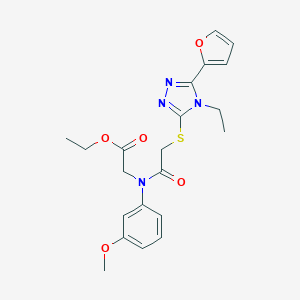 molecular formula C21H24N4O5S B292533 ethyl [({[4-ethyl-5-(2-furyl)-4H-1,2,4-triazol-3-yl]sulfanyl}acetyl)-3-methoxyanilino]acetate 