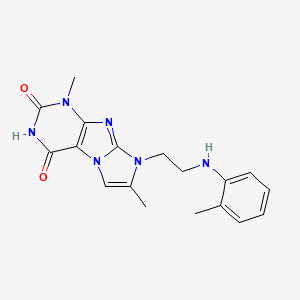 molecular formula C18H20N6O2 B2925338 1,7-dimethyl-8-(2-(o-tolylamino)ethyl)-1H-imidazo[2,1-f]purine-2,4(3H,8H)-dione CAS No. 923151-53-5