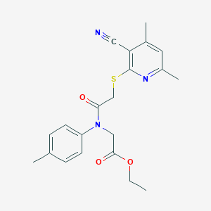 molecular formula C21H23N3O3S B292534 Ethyl ({[(3-cyano-4,6-dimethyl-2-pyridinyl)sulfanyl]acetyl}-4-methylanilino)acetate 