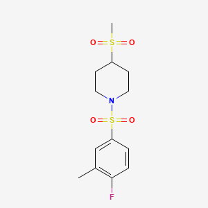 molecular formula C13H18FNO4S2 B2925341 1-((4-Fluoro-3-methylphenyl)sulfonyl)-4-(methylsulfonyl)piperidine CAS No. 1448045-06-4