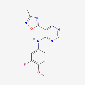 molecular formula C14H12FN5O2 B2925343 N-(3-fluoro-4-methoxyphenyl)-5-(3-methyl-1,2,4-oxadiazol-5-yl)pyrimidin-4-amine CAS No. 2034510-39-7