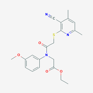 molecular formula C21H23N3O4S B292535 Ethyl ({[(3-cyano-4,6-dimethyl-2-pyridinyl)sulfanyl]acetyl}-3-methoxyanilino)acetate 