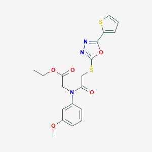 molecular formula C19H19N3O5S2 B292537 Ethyl [3-methoxy({[5-(2-thienyl)-1,3,4-oxadiazol-2-yl]sulfanyl}acetyl)anilino]acetate 