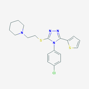 molecular formula C19H21ClN4S2 B292539 1-(2-{[4-(4-chlorophenyl)-5-(2-thienyl)-4H-1,2,4-triazol-3-yl]sulfanyl}ethyl)piperidine 