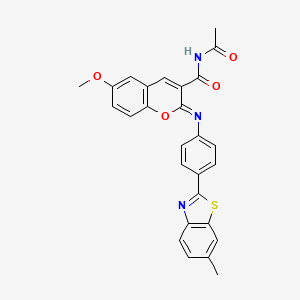 molecular formula C27H21N3O4S B2925401 (2Z)-N-acetyl-6-methoxy-2-{[4-(6-methyl-1,3-benzothiazol-2-yl)phenyl]imino}-2H-chromene-3-carboxamide CAS No. 1321794-32-4
