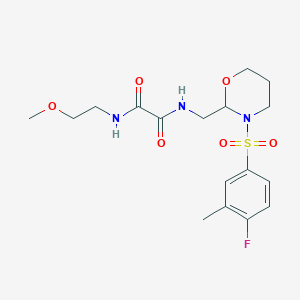molecular formula C17H24FN3O6S B2925419 N1-((3-((4-fluoro-3-methylphenyl)sulfonyl)-1,3-oxazinan-2-yl)methyl)-N2-(2-methoxyethyl)oxalamide CAS No. 872724-76-0