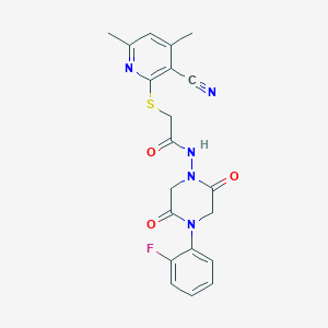 2-[(3-cyano-4,6-dimethyl-2-pyridinyl)sulfanyl]-N-[4-(2-fluorophenyl)-2,5-dioxo-1-piperazinyl]acetamide